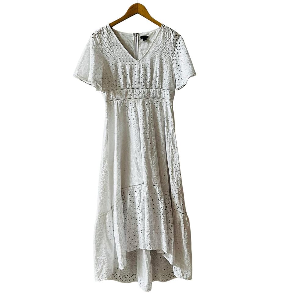 Ann Taylor White Eyelet Short Sleeve Hi Low Dress Size 0 - Picture 2 of 7